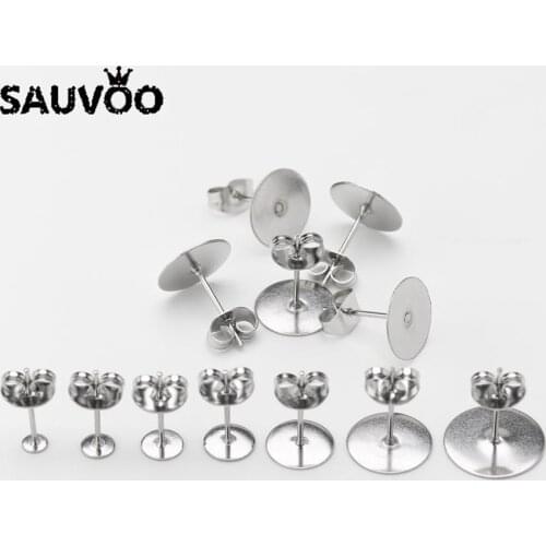 20-100PCS Silver Gold Stainless Steel Black Post Earring Studs Base Pins With Earring Plug Findings for DIY Jewelry Making