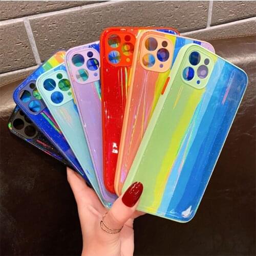 3D Rainbow Glitter Case For iPhone 12 Mini 11 Pro Max XR X XS Max 7 8 6S Plus Case Skin Feel Back Laser Cover Coque Capa #EW