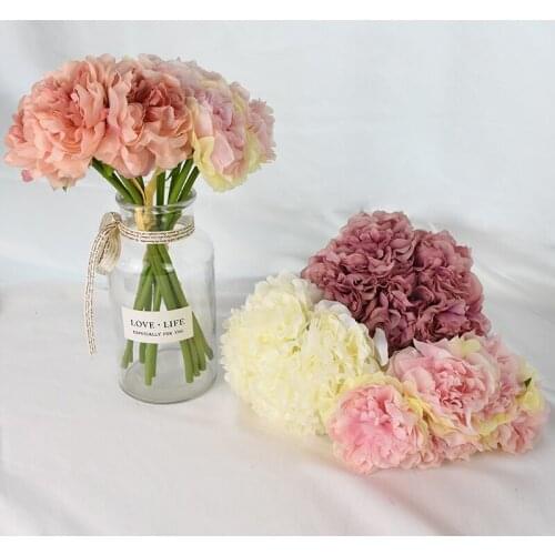 5pcs/bundle Wedding Bride Hold Bouquet Artificial Fake Silk Hydrangea Peony DIY Flower Wreath Valentine Day Party Decor Supplies