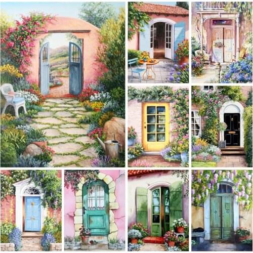 5D DIY Diamond Painting Scenery Door Flower Full Mosaic Diamond Embroidery Spring Floral Cross Stitch Home Decoration Gift