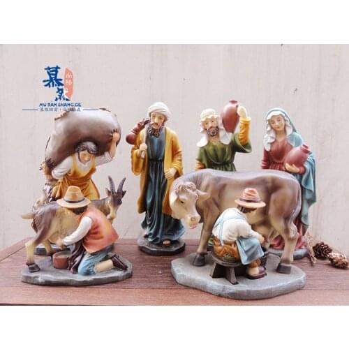 6pc/set Resin Crafts Jesus Bible Story Characters Scenes Christmas Ornaments Scenery Decorations Gifts