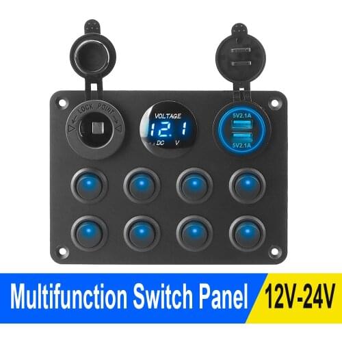 8 Gang Car Marine Circuit Breaker 12-24V Toggle Switch Panel Dual USB Port Cigarette Lighter Socket For Car RV Truck ATV UTV
