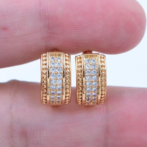 AAA+ Cubic Zirconia Gold Color Fashion Women Double Rows Clear CZ Huggie Hoop Earrings Jewelry