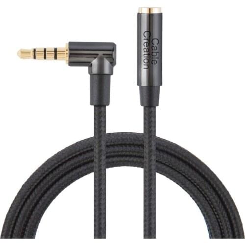 3.5mm Male to Female TRRS Audio Stereo Cable Right Angle Auxiliary HiFi Cable with Phone/Tablet/PS4 Headset support Microphone