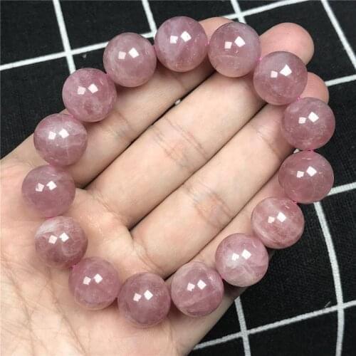 14mm Genuine Natural Pink Rose Quartz Bracelet For Women Lady Crystal Madagascar Round Beads Gift Stretch Fashion Jewelry AAAAA