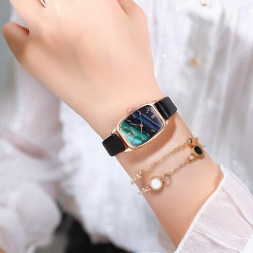 2pcs/Set Fashion Women PU Leather Strap Wristwatch Bracelet Square Dial Retro Quartz Analog Watch for Girls Friends Jewelry Gift