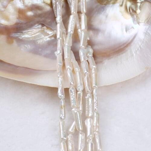 Real Cheaper White Cultured Freshwater Biwa Pearl Strand Cylinder Toothpick Shape Beads Straight Hole For Jewelry Making