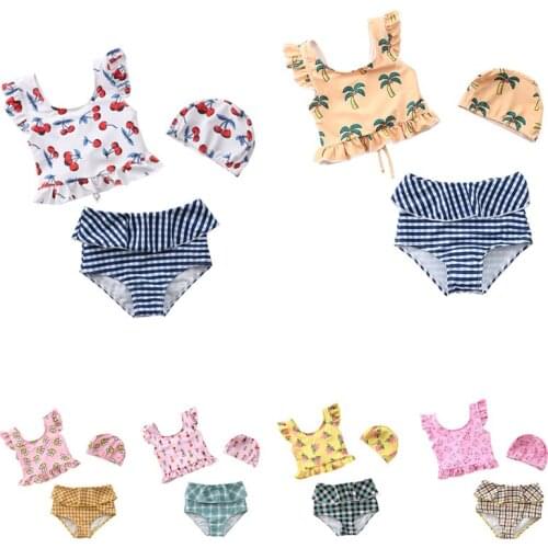 Childrens Swimsuit Girls Cute Two Pieces Swimming Suit With Cap Baby Kids Swimming Costume Summer Beach Swimwear Suits Cloth