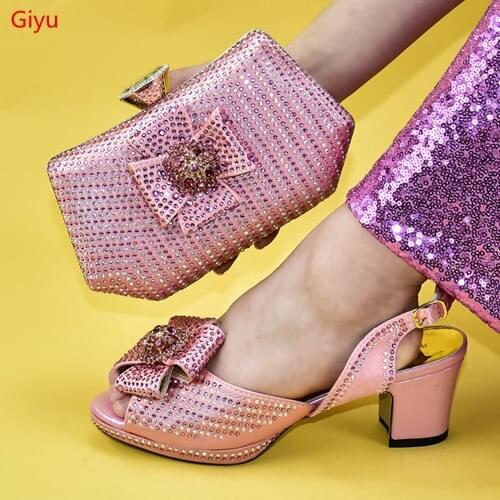 Doershow Fashion Women nice peach Shoes And Bag Set To Match High Quality Italian Shoes With Matching Bags For Party! HLC1-6