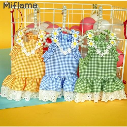 Miflame Princess Dog Dress Plaid Patchwork Dog Clothes Summer Puppy Fancy Dresses Pomeranian Spitz Dress Elegant Small Dog Shirt