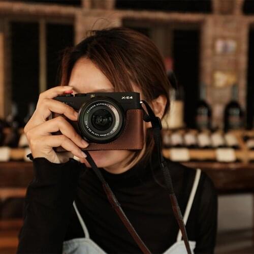 Fuji X-E4 camera bag protective cover leather case handle base XE4 mirrorless camera bag cowhide half cover