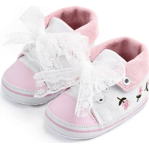 Baby Girls Canvas Shoes Soft Sole Lace Up Infant Shoes For Newborn Girls Baby Moccasins Shoes Firstwalkers F185
