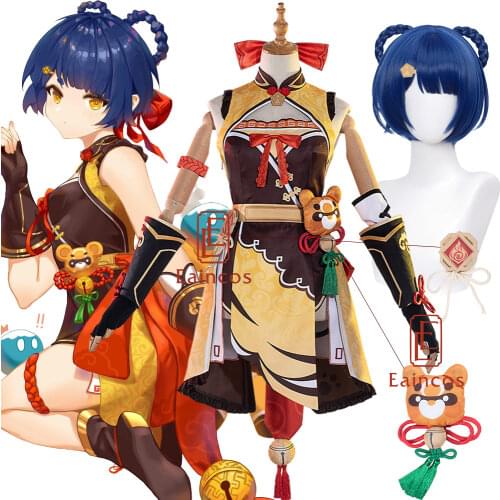 Game Genshin Impact Xiangling Cosplay Costume Wigs Anime Women Dress Halloween Party Outfit Uniform Custom Made Costumes