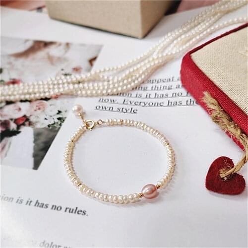 Tiny Natural Freshwater Pearls Bracelet Handmade Personalized Gold Filled Bangles Vintage Jewelry Boho Charms Bracelet For Women