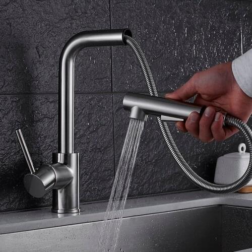 Kitchen Faucet Nickel finished Crane brass kitchen sink pull out kitchen faucet,Sink tap mixer with pull out shower head
