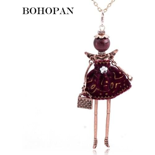 Doll Pendant Necklace Women Dress Handmade Charm Necklaces & Pendants Statement Jewelry collares Girl Long Chain Party Gift New
