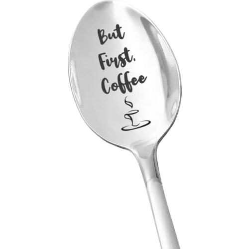 Chillake Best Coffee Lover Stainless Steel Engraved Spoon - But First, Coffee - Funny Coffee Gift for Women/Men