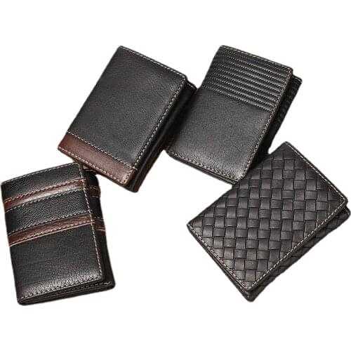 Man Purse Minimalism Wallet RFID Blocking 3 Fold Vertical Mini Business Card Holder Genuine Leather Wallet Men