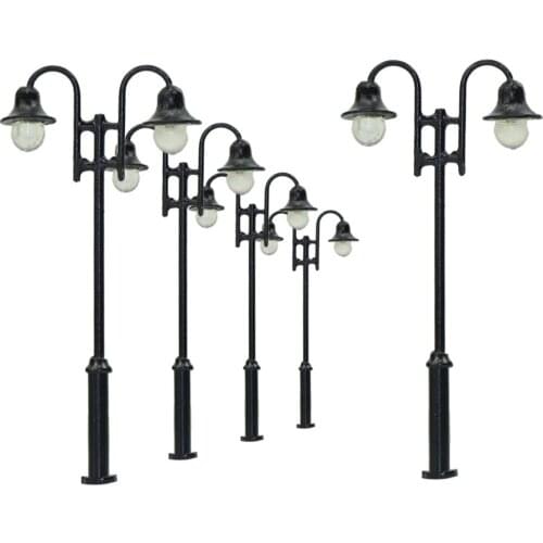 LYM30 5pcs Model Railway 1:87 Lamp Street Lights Two-head HO Scale LEDs 6.2cm Railway Layout