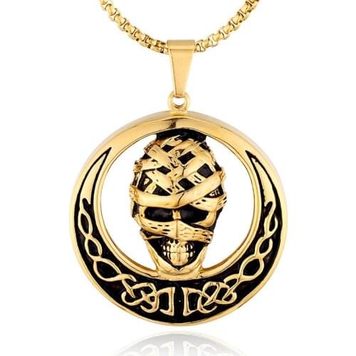 Fashion Valknut skull Viking Axe Warrior gold color 316L Stainless Steel Pendant Chain Necklace Jewelry
