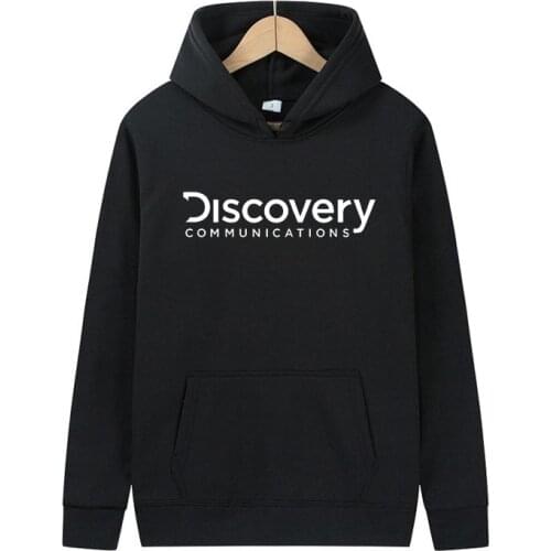 Discovery Channel Logo Mens Hoodie Cable TV Documentary Fashion Brand Printed Cool Top Black Jacket Girls Pullover Large Size