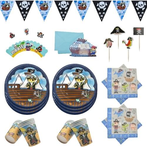 Pirate theme party disposable tableware set paper towel cup plate birthday cake decoration wedding baby shower party supplies