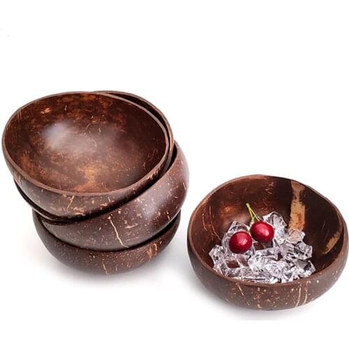 Natural Coconut Bowl Decoration Fruit Salad Noodle Rice Bowl Wooden Fruit Bowl Handicraft Decoration Creative Coconut Shell Bowl