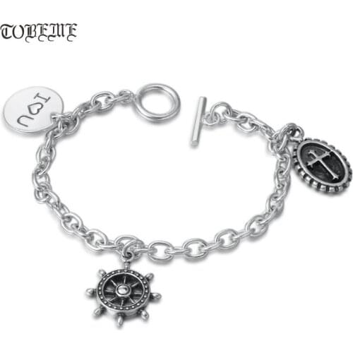 NEW 100% 925 Silver Chain Bracelet Sterling Lady Bracelet Silver Bohemia Bracelet with Love, Tibetan Wheel and Cross Charms