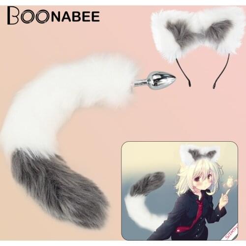 Cute Soft Cat ears Headbands with Fox Tail Metal Anal Plug Cosplay Accessories Adult Sex Toys for Couples Butt plug no vibrator