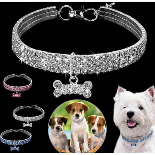 Wholesale 3 Rows of Rhinestone Stretch Line Pet Necklaces Dog Cat Necklaces Crystal Collars Dog Accessories Pet Supplies SN1709