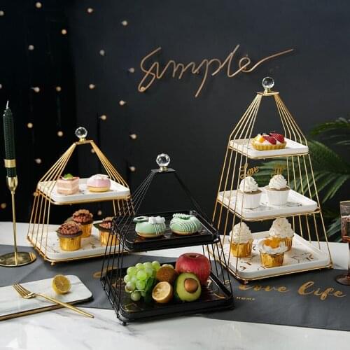Nordic Doublelayer Fruit Rack Three-layer Ceramic Square Plate Cake Food Display Stand Afternoon Tea Dessert Household Tray Rack