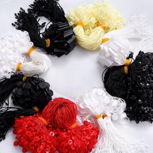 100PC /lot Plastic Tag White Beige Black Hang Tag Polyester Rope String Round Fixed Design Snap Lock Pin Loop Tie Fasteners