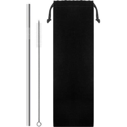 Stainless Steel 21.5cm Straight Bent Reusable Drinking Straws cleaning 200MM x 10MM brush Brushes black straw bag pouch