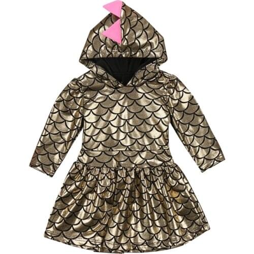 Christmas Dinosaur Hooded Girl Dress Baby Girl Xmas Long Sleeve Dress Fall Party Dress Kids Dresses For Girls 2017 New Vestidos