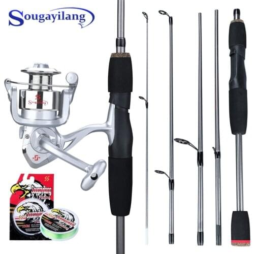 Sougayilang 5 Section Fishing Rod Reel Combo Portable 1.66m Fishing Rod and 5.1: 1 Spinning Aluminum Spool Fishing Reel Set