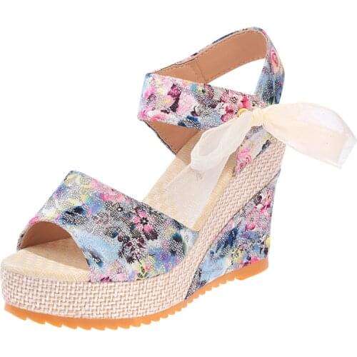 Summer Beach Boho Floral Wedge Sandals Women Ankle Strap Platform Gladiator Shoes Woman High Heels Sandalias Mujer 2020