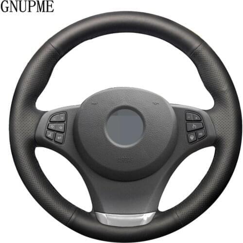 DIY Hand-stitched Black Artificial Leather Car Steering Wheel Cover for BMW X3 E83 2003-2010 E53 X5 2003-2006