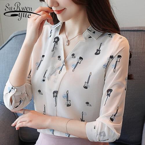 Spring autumn long sleeve blouse v-neck office ladies tops print chiffon blouse women shirts plus size blouse women tops 5111 50