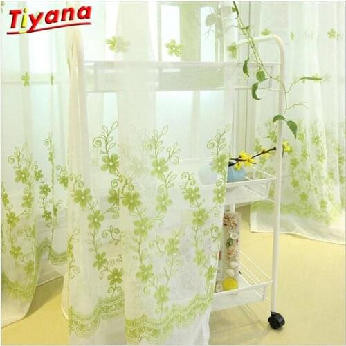 New White Blue Flowers Embroidered Voile Curtains for Living Room the Bedroom Sheer Curtains Tulle Window Curtains Fabric *20