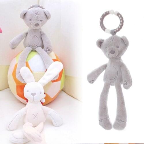 Cute Baby Crib Stroller Toy Rabbit Bunny Bear Soft Plush infant Doll Mobile Bed Pram kid Animal Hanging Ring Ring Color Random
