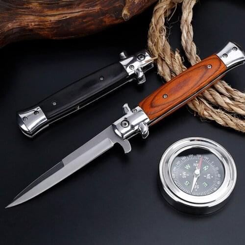 9.3'' Damascus Knife Folding Blade knife High Hardness Blade Knifes Wood Handle Stainless Steel Outdoor Pocket Survival Knives