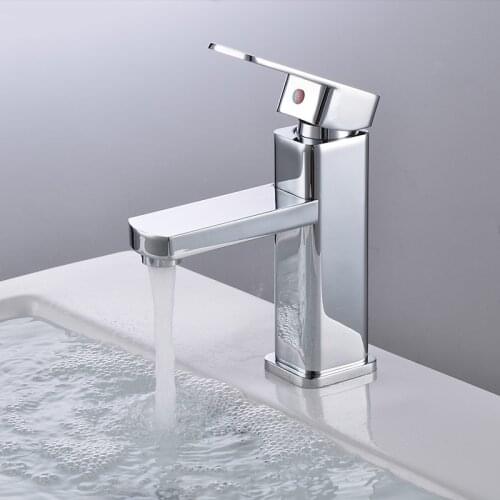 Bathroom Basin Faucet Copper Alloy Square Sink Tap Vanity Hot Cold Water Mixer Tap Crane Deck Mount Single Handle Wash Basin Tap