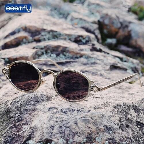 Seemfly Vintage Luxury Steampunk Sunglasses Gothic Oval Frame Engraved Sunshades Brand Designer UV400 Sun Glasses Male Female