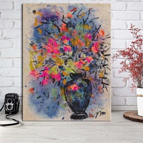 Modern Minimalist Flower Oil Painting on Canvas Posters Print Colorful Flowers Wall Art Pictures For Living Room Home Decoration