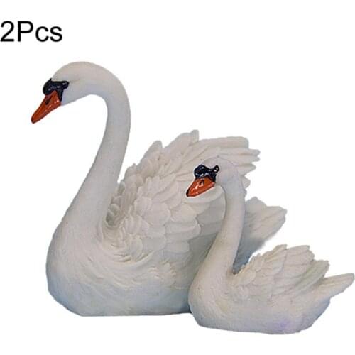 2PCS Mini Swan Resin Fairy Statue Sculpture Ornaments Micro Landscape Decoration For Home Garden Yard Lawn