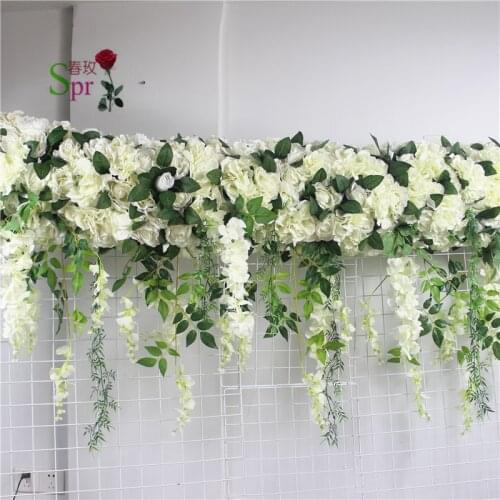 SPR 2m*60cm width wedding small arch flower table runner flower wall stage backdrop decorative artificial flower wholesale