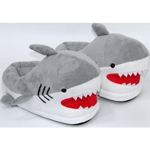 Bathroom slippers for men indoor cartoon funny Shoes unisex 35-43 fur slides plush slippers of fish shark male winter Warm Shoes