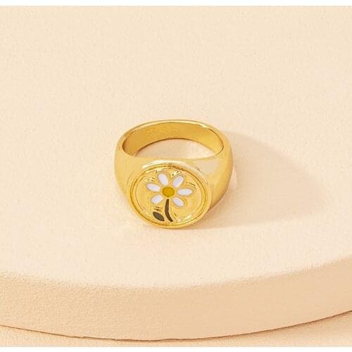 TARCLIY Fashionable Geometric Metal Drip Glaze Flower Ring Simple Lovely Alloy Women Girls Party Jewelry Accessories 202105