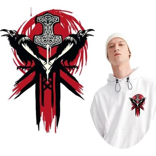 Nicediy Punk Crow Heat Transfer Animals Vinyl Sticker Iron On Patches On Clothing Viking Thermal Transfer Applique On Clothes