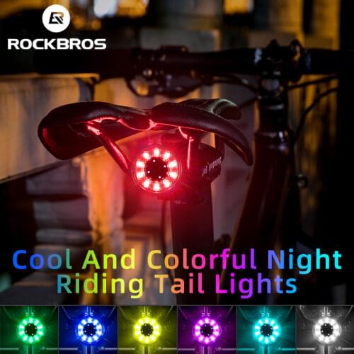ROCKBROS Bicycle Rear Light USB Charging Safety Warning Cycling Light Colorful Bicycle Tail Light Bike Light Bike Accessories